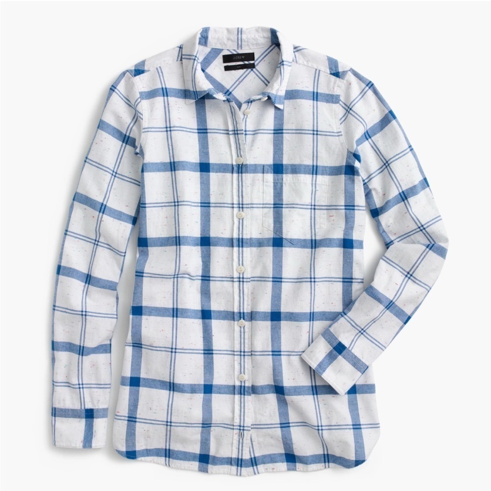 JCrew Confetti Plaid Women’s Cotton Boy Fit Button Down Shirt Size 2